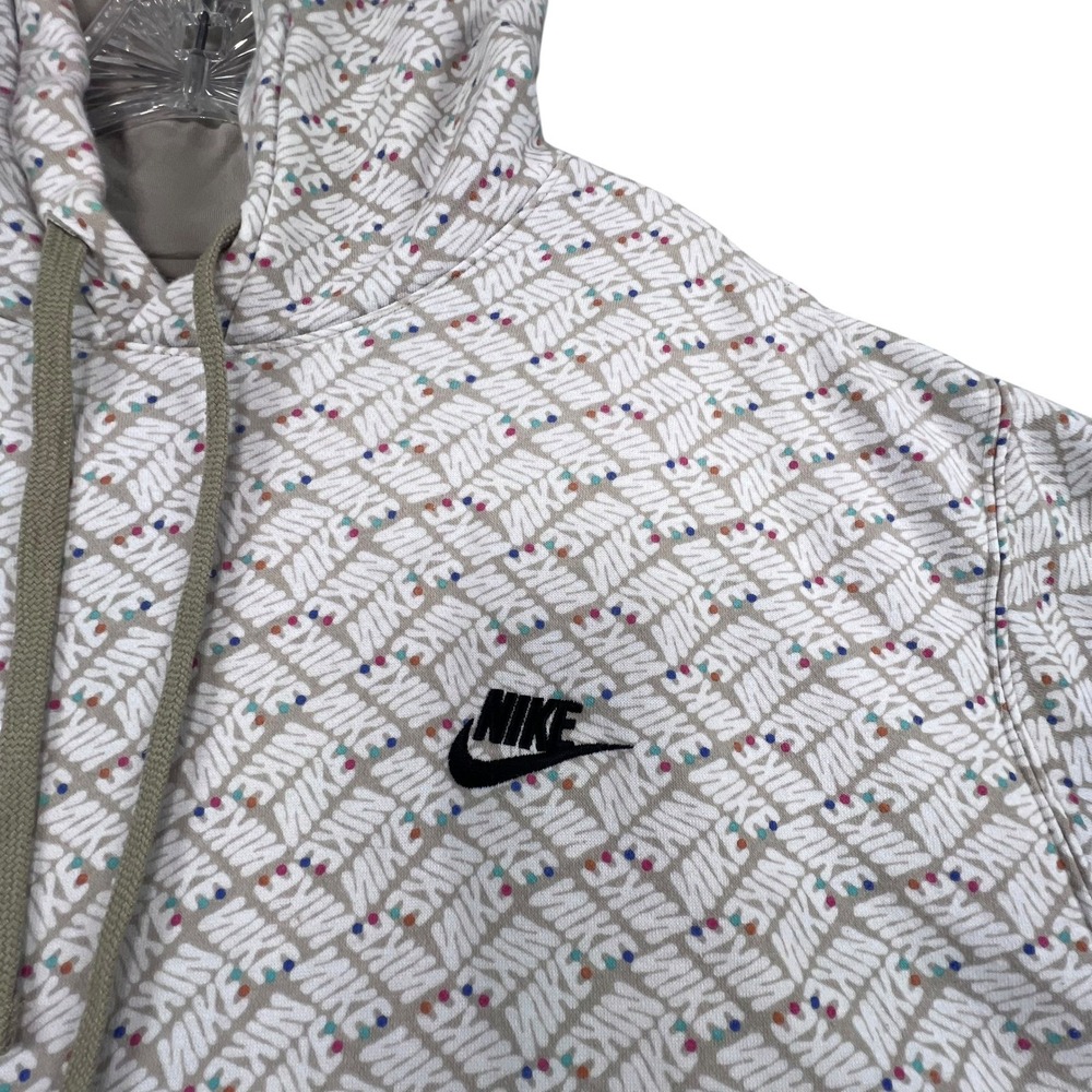 Nike Hoodie Mens XL Tan All Over Print Polka Dot Logo Pullover Sweatshirt